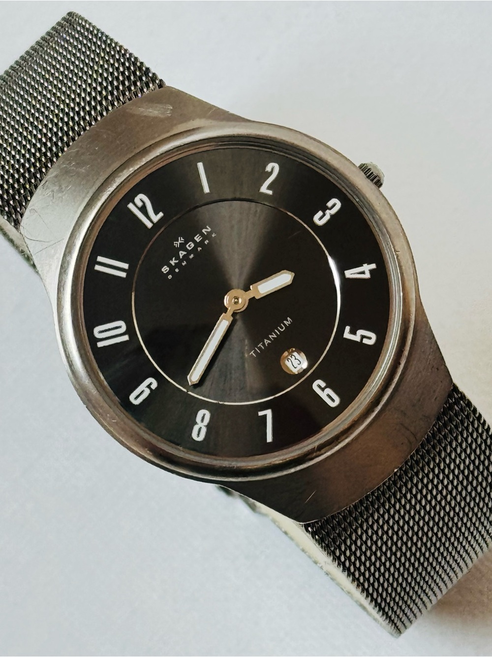 Skagen Titanium 34mm Men's Date Black Dial Watch Mesh Band 533LTTM